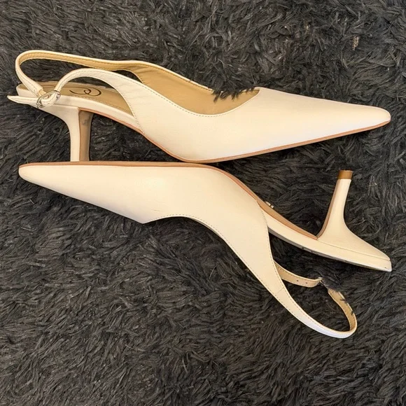 Elegant Women's White / off white Pointed Toe Slingback Heels - Picture 6 of 6